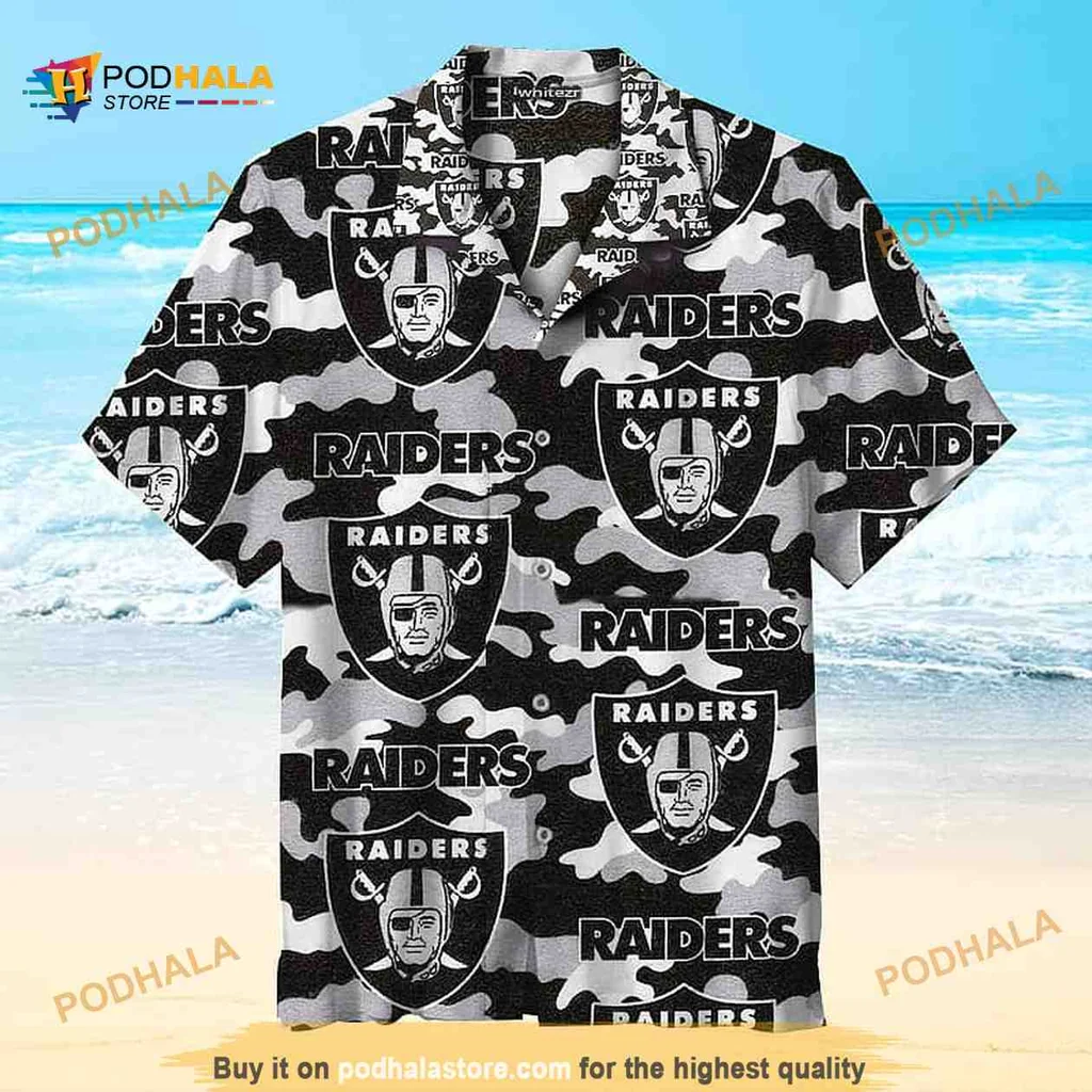 Las Vegas Raiders Camo Hawaiian Shirt With Pirate Logo Design