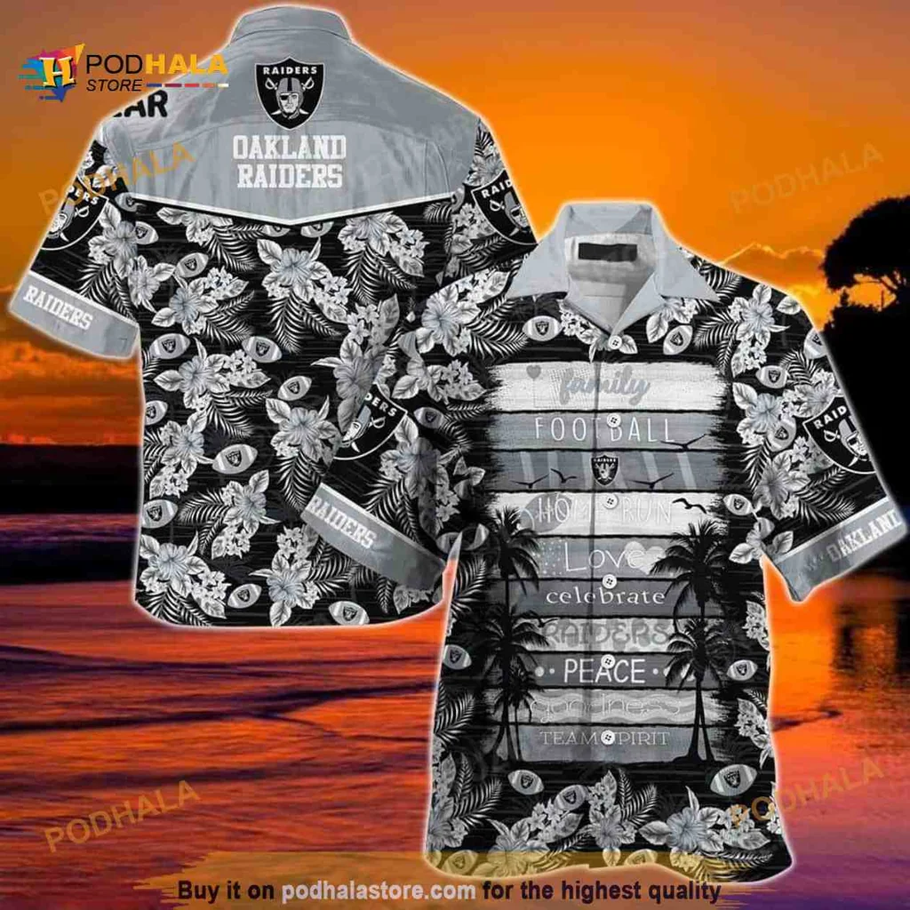 Las Vegas Raiders Family Football Hawaiian Shirt With Tropical Design