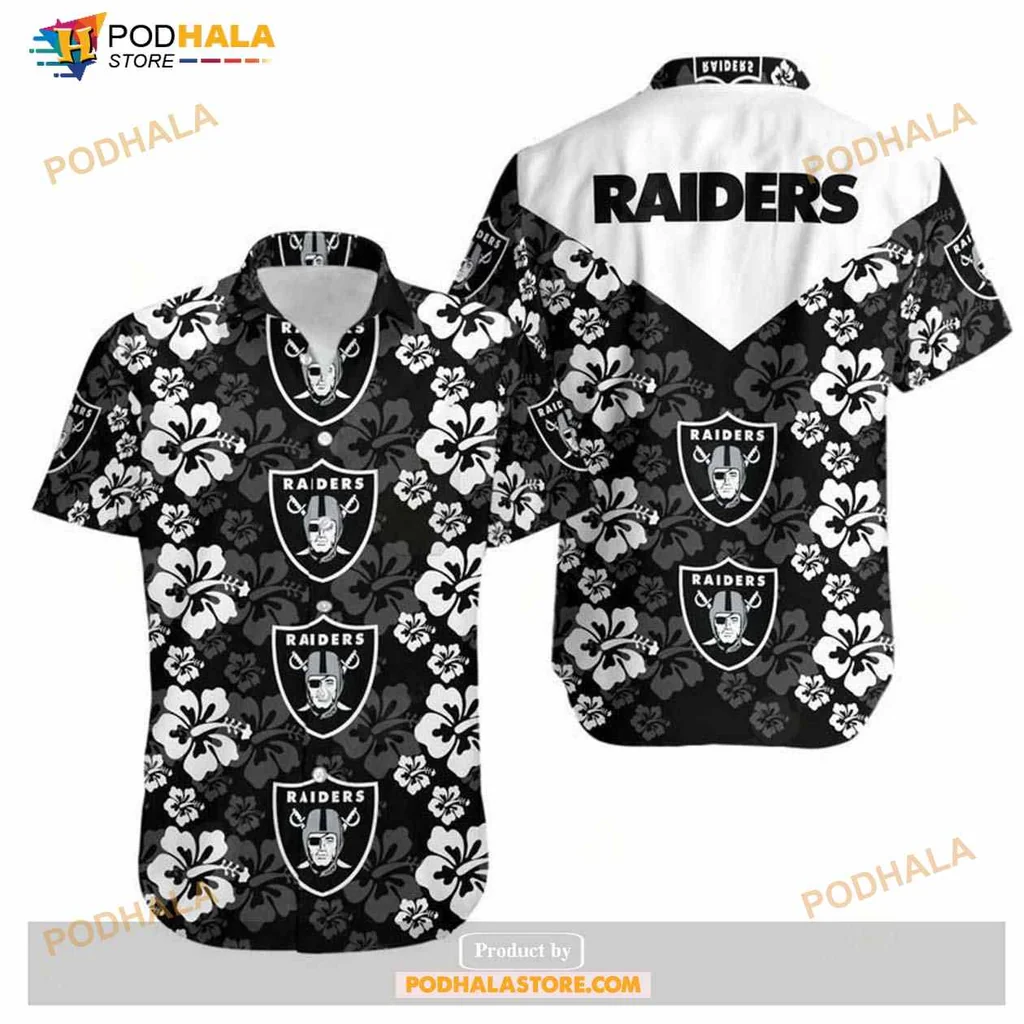 Las Vegas Raiders Floral Hawaiian Shirt With Hibiscus Design