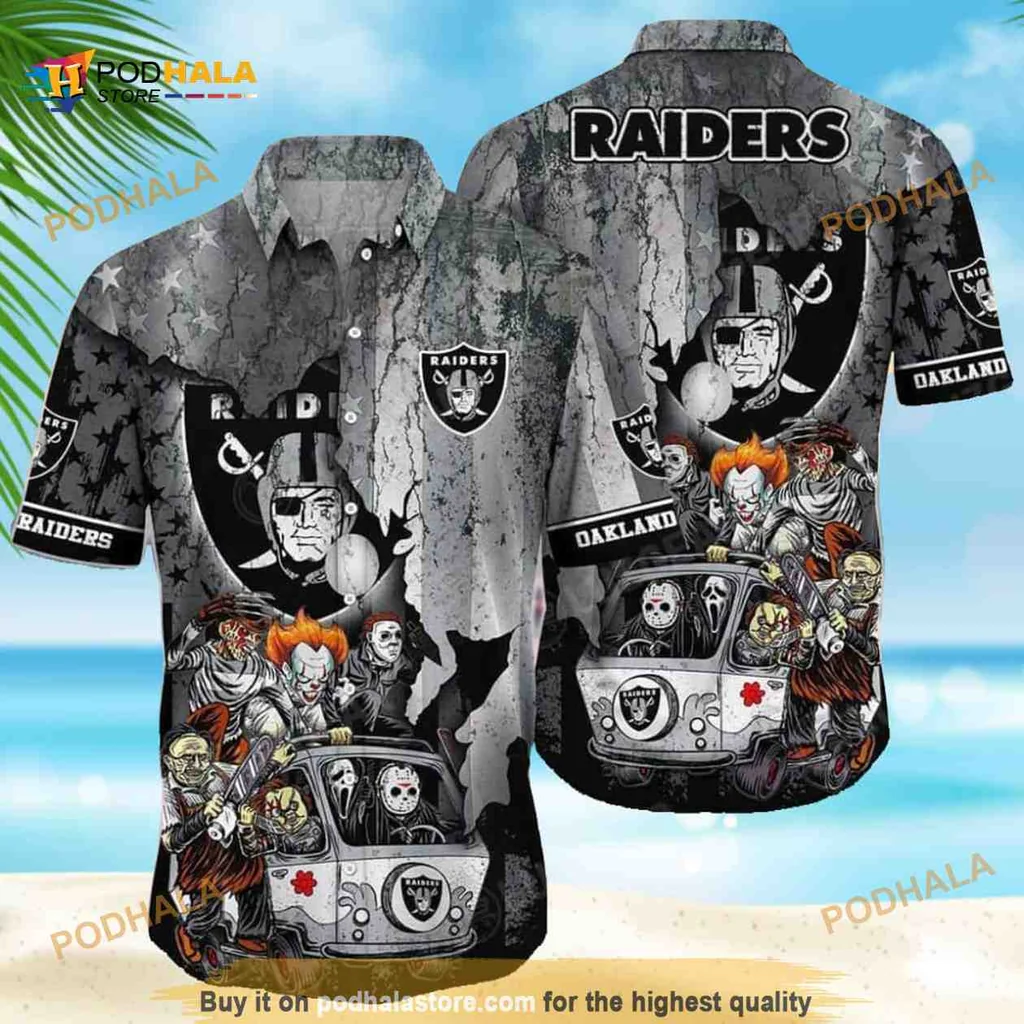 Las Vegas Raiders Halloween Shirt Featuring Skull And Spooky Characters