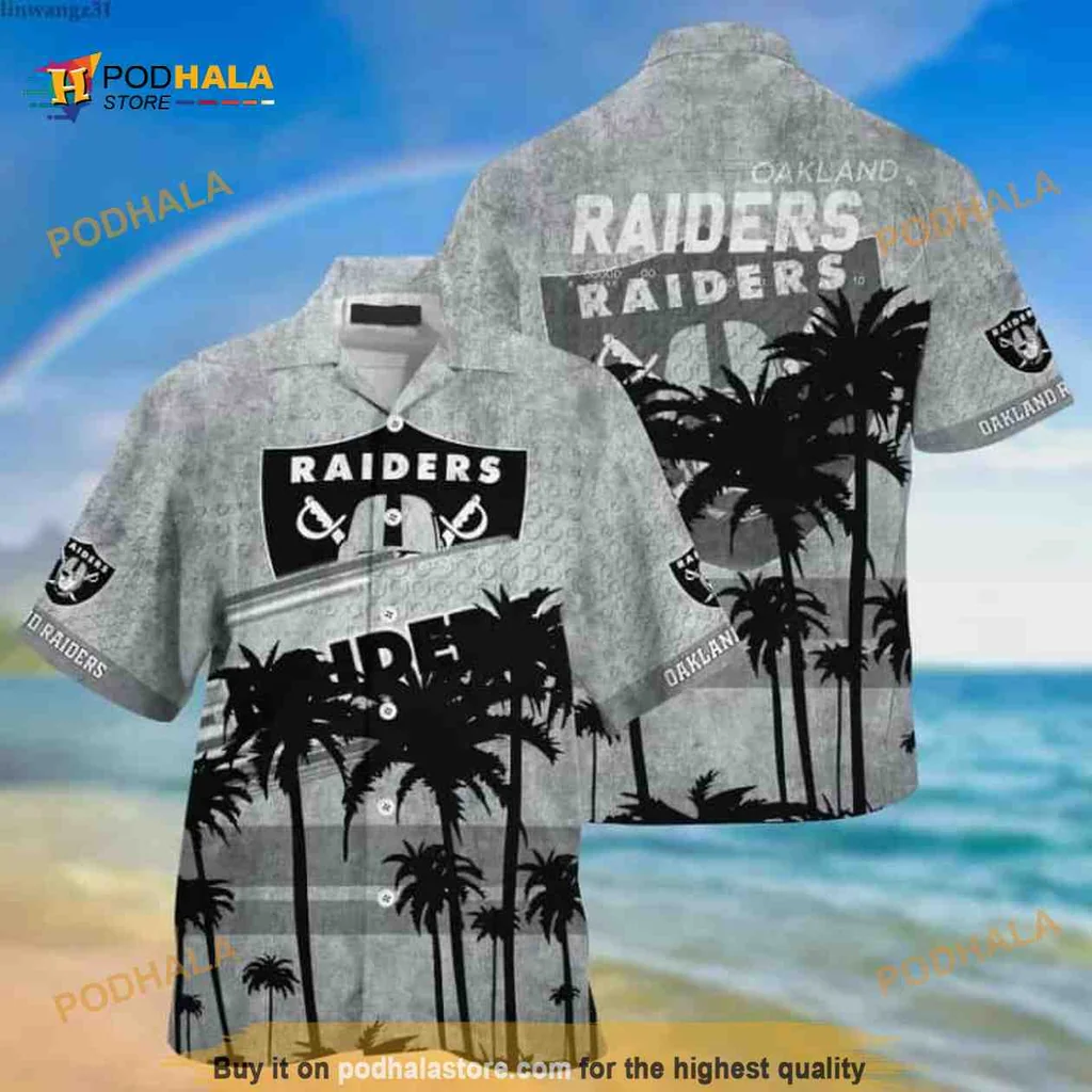 Las Vegas Raiders Hawaiian Shirt Featuring Bold Raiders Logo And Palm Trees