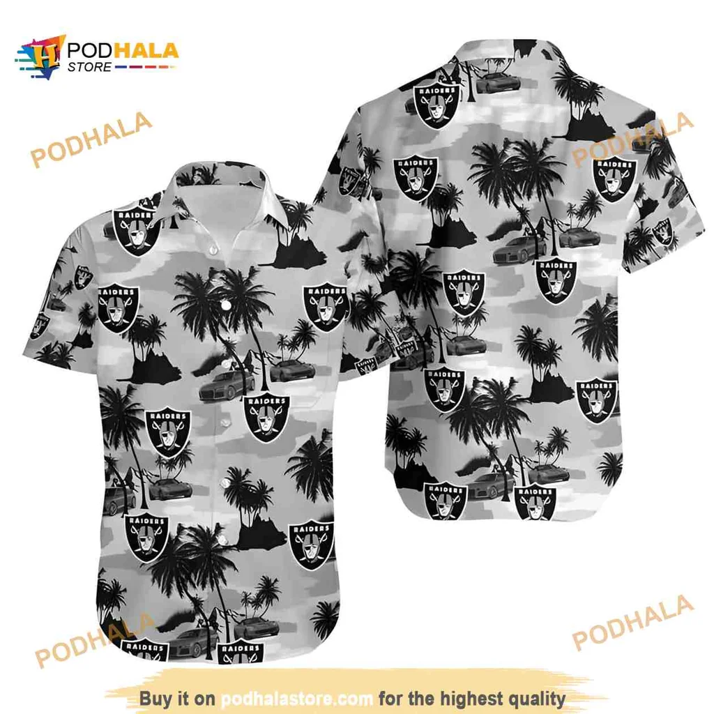 Las Vegas Raiders Hawaiian Shirt Featuring Tropical Design And Logo