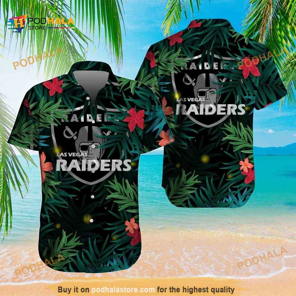 Las Vegas Raiders Hawaiian Shirt, Tropical Pattern Aloha Shirt