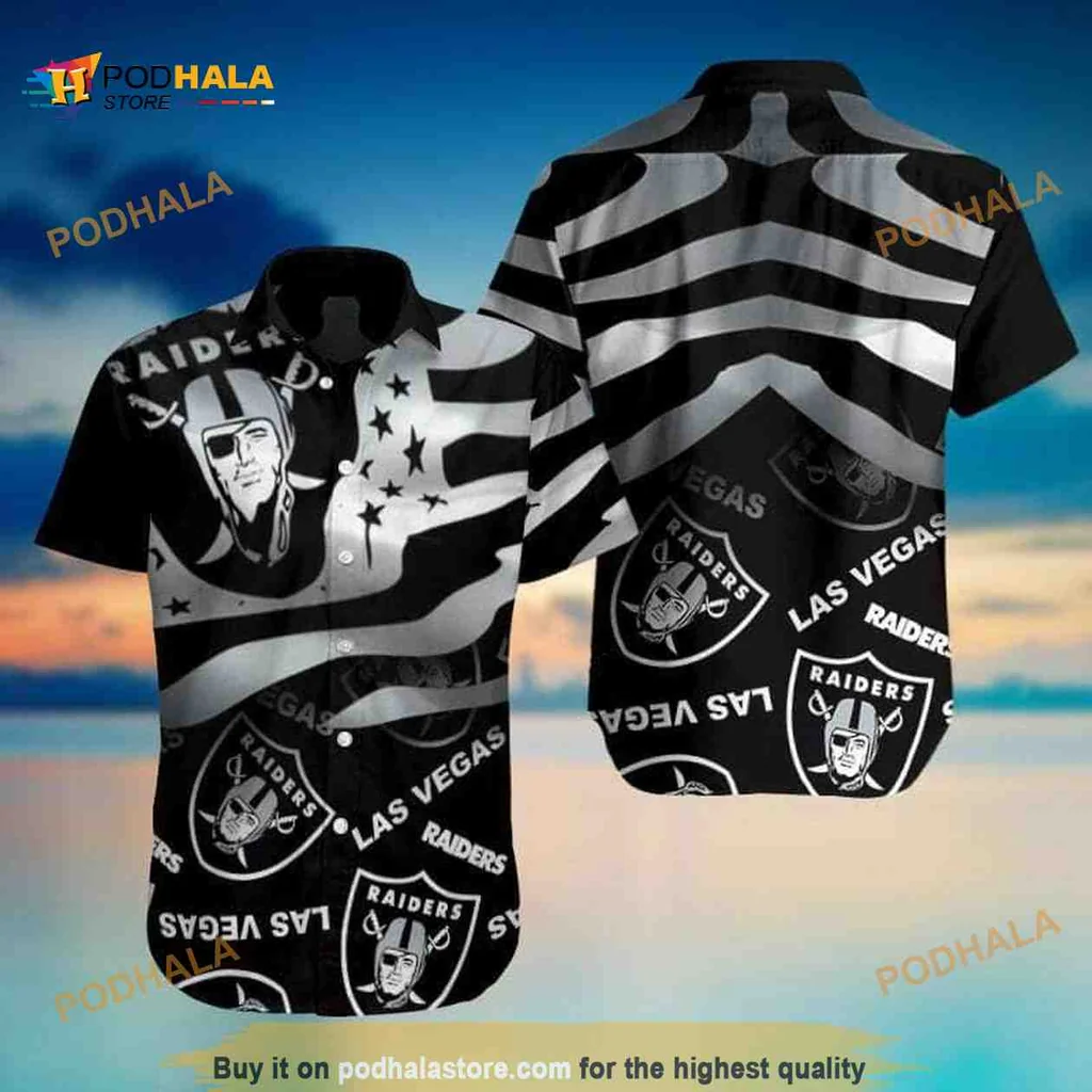 Las Vegas Raiders Hawaiian Shirt With Bold Logo And American Flag Design