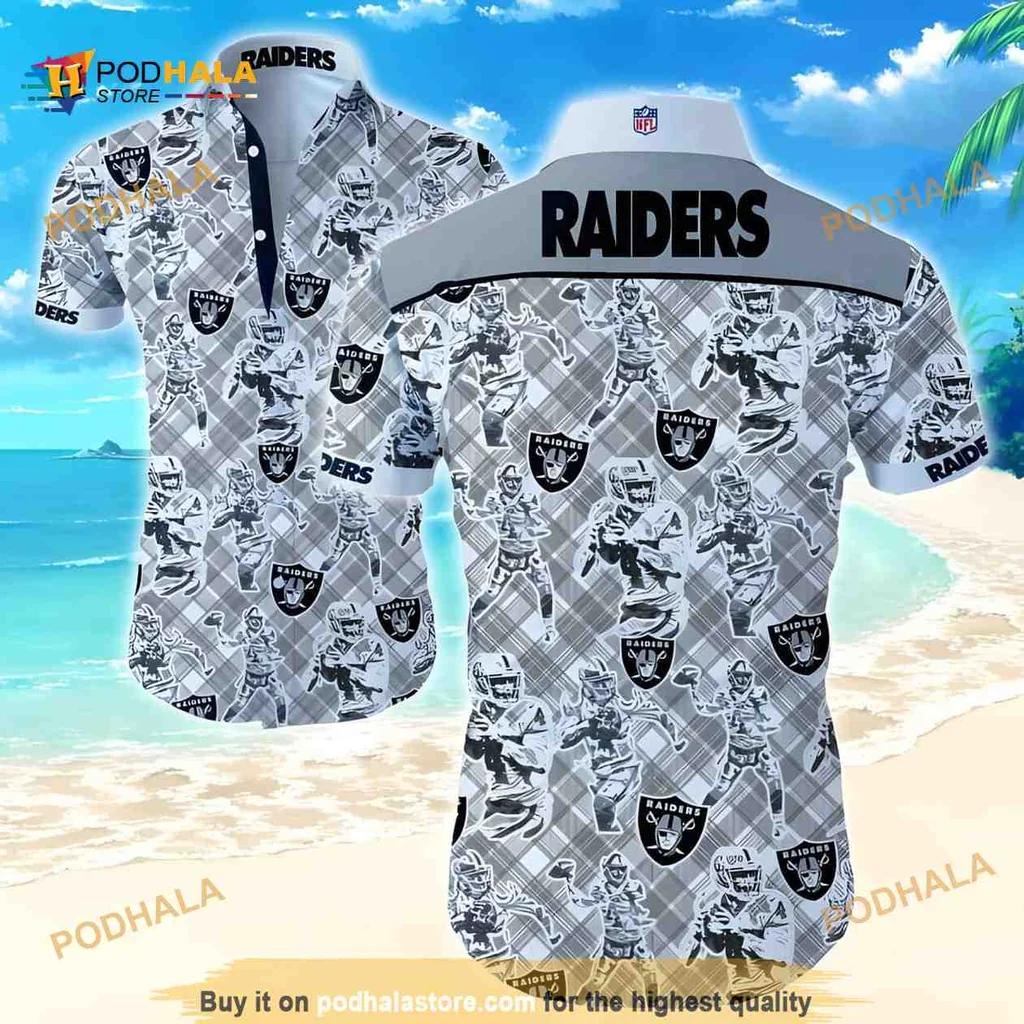 Las Vegas Raiders Hawaiian Shirt With Football Graphics And Team Logo