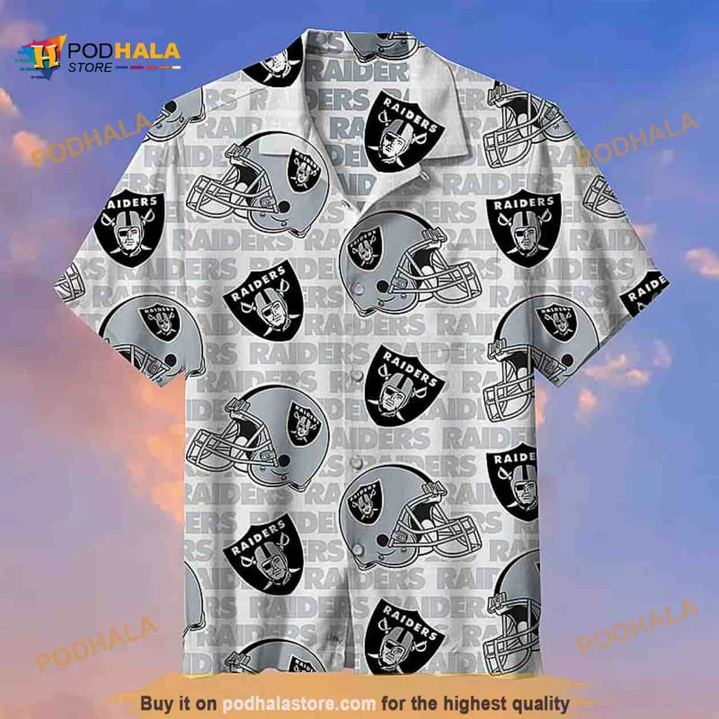 Las Vegas Raiders Hawaiian Shirt With Football Helmet Pattern