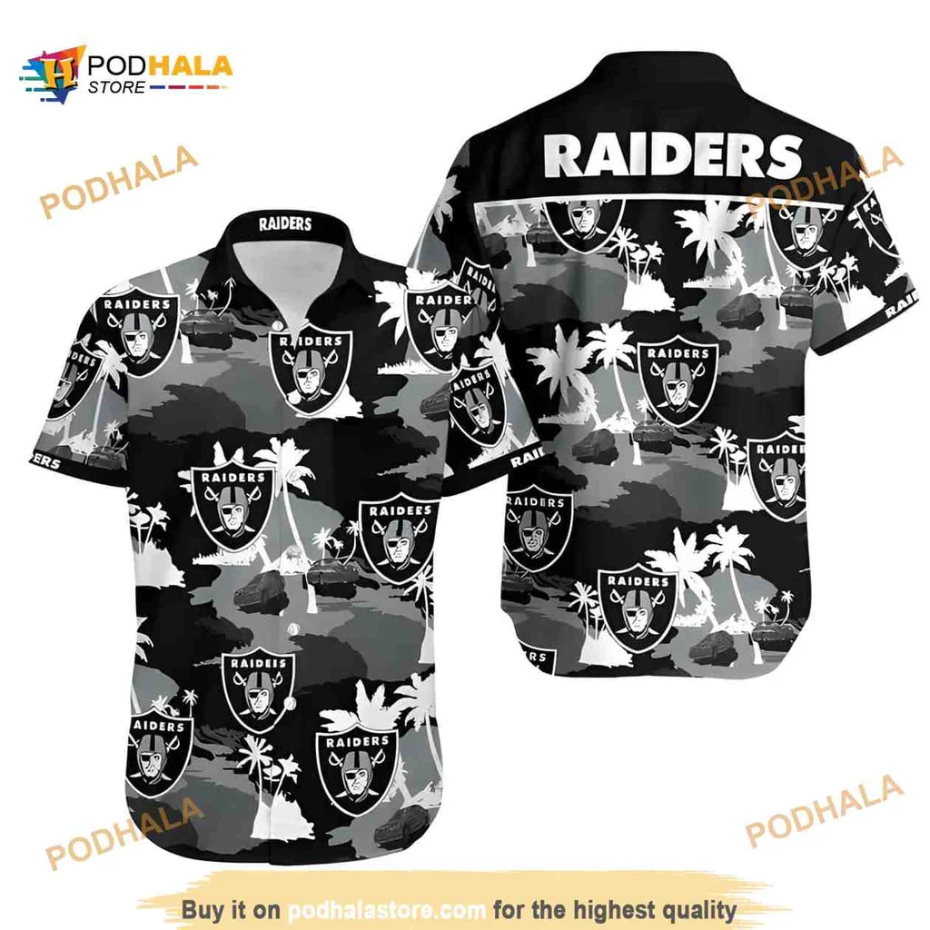 Las Vegas Raiders Hawaiian Shirt With Iconic Logo And Tropical Motif