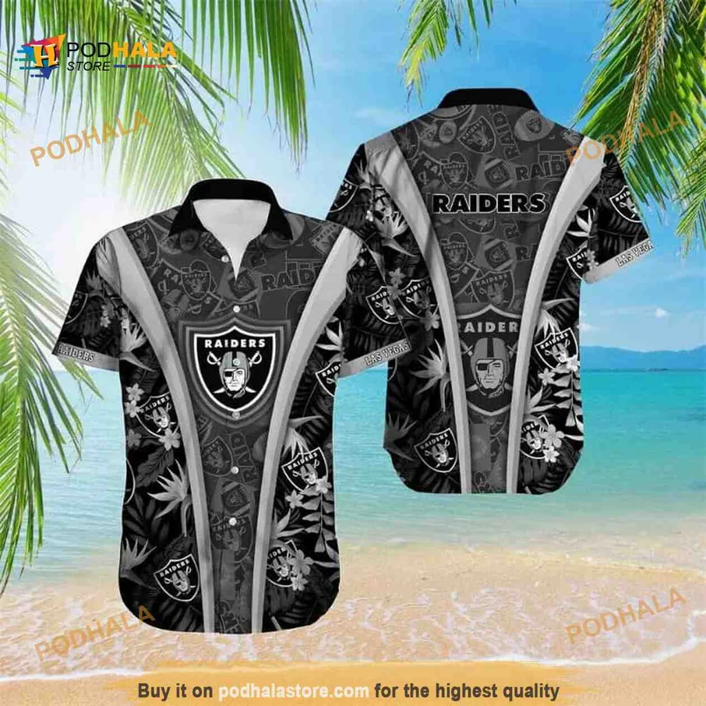 Las Vegas Raiders Hawaiian Shirt With Iconic Logos And Tropical Motifs