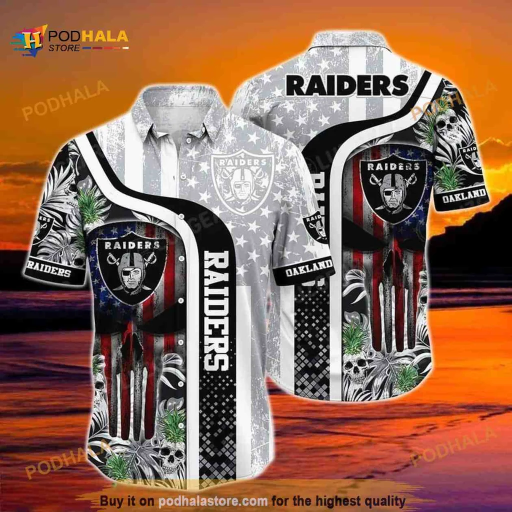 Las Vegas Raiders Hawaiian Shirt With Patriotic Design And Team Logo
