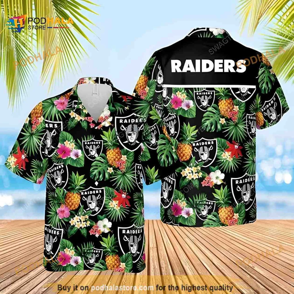Las Vegas Raiders Hawaiian Shirt With Pineapple Pattern For Beach Lovers