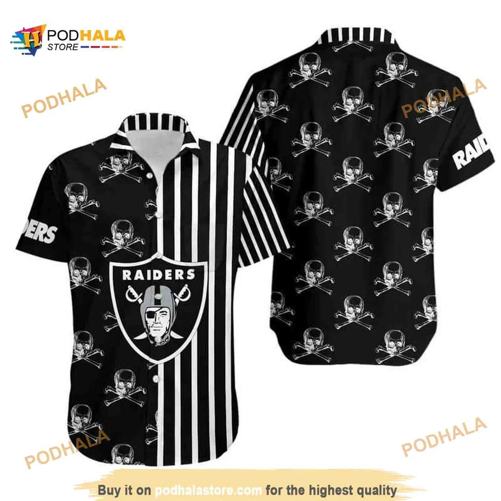 Las Vegas Raiders Hawaiian Shirt With Skull And Stripes Design