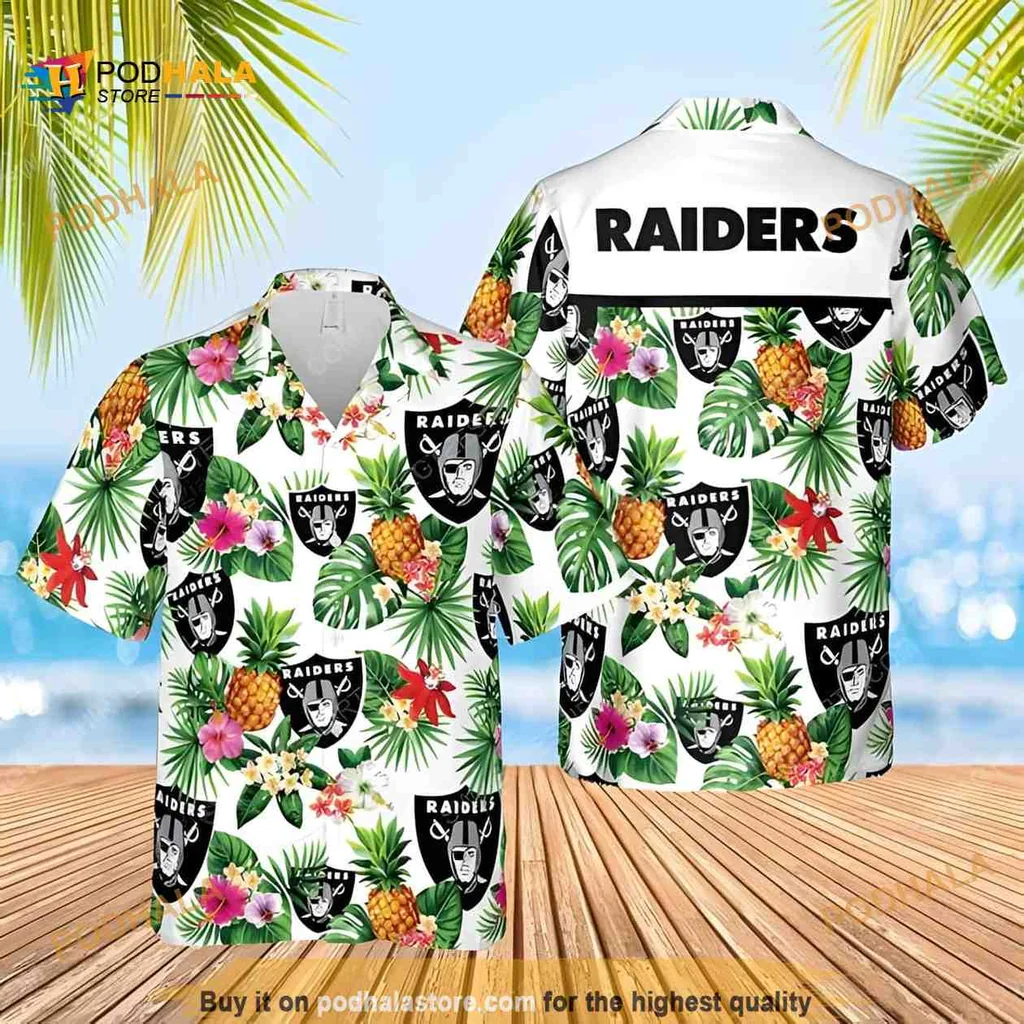 Las Vegas Raiders Hawaiian Shirt With Tropical Design And Bold Logo
