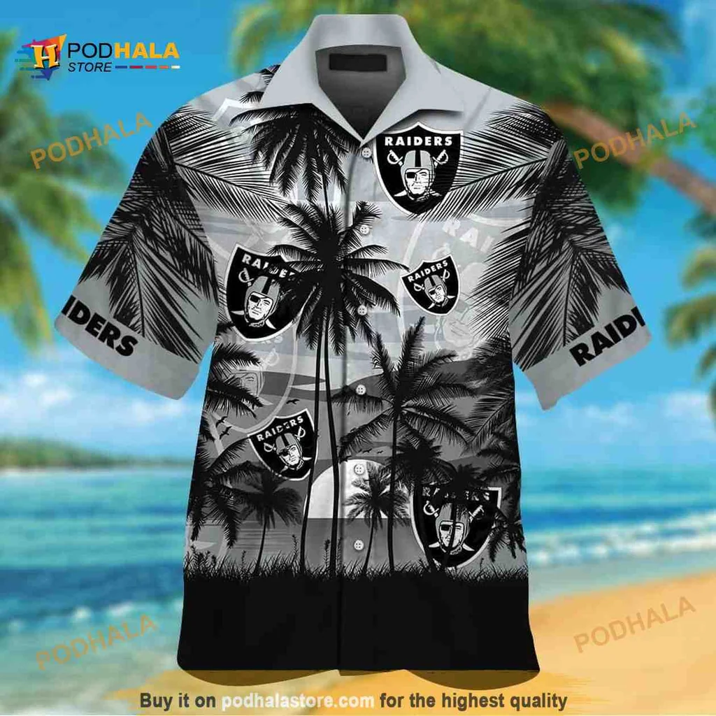 Las Vegas Raiders Hawaiian Shirt With Tropical Design And Palm Trees