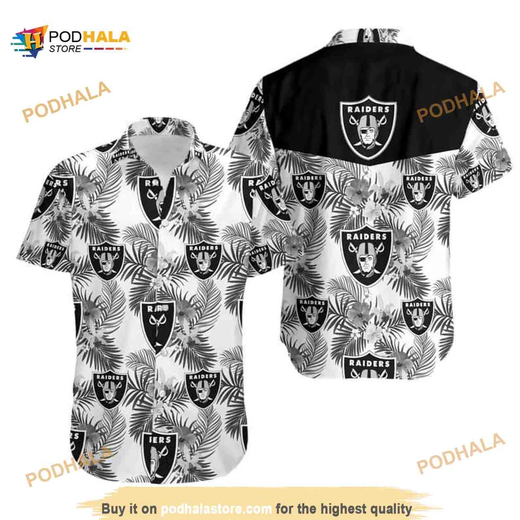 Las Vegas Raiders Hawaiian Shirt With Tropical Palm Leaves Design