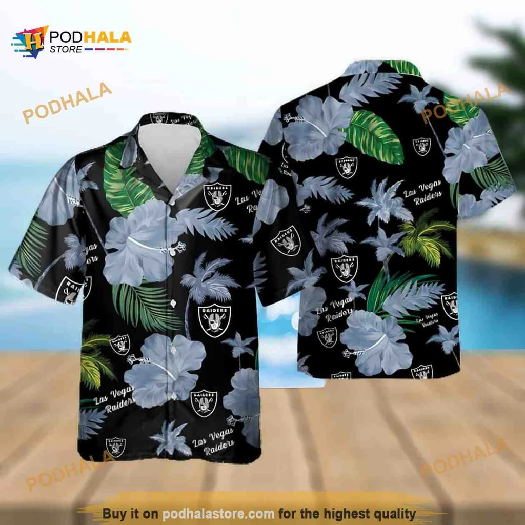 Las Vegas Raiders Hibiscus Aloha Shirt With Tropical Flower Pattern
