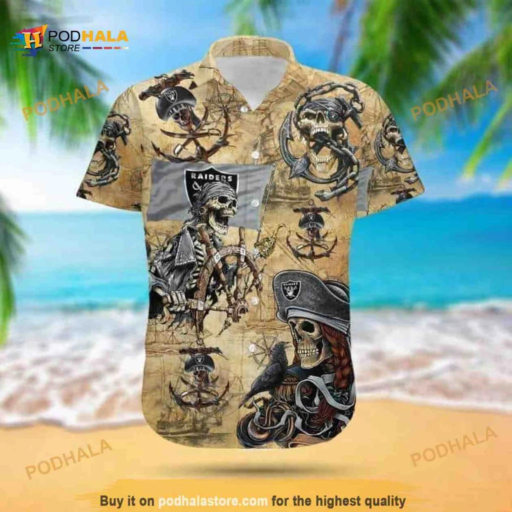 Las Vegas Raiders Pirate Hawaiian Shirt, Skull And Sword Aloha Design