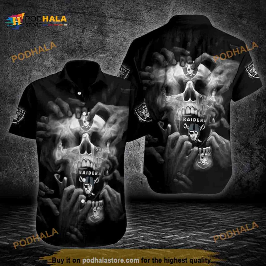 Las Vegas Raiders Skull Aloha Shirt With Reaching Hands Design