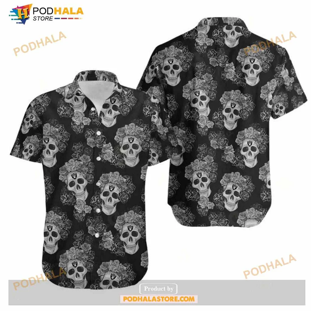 Las Vegas Raiders Skull Flower Hawaiian Shirt For Alternative Fashion