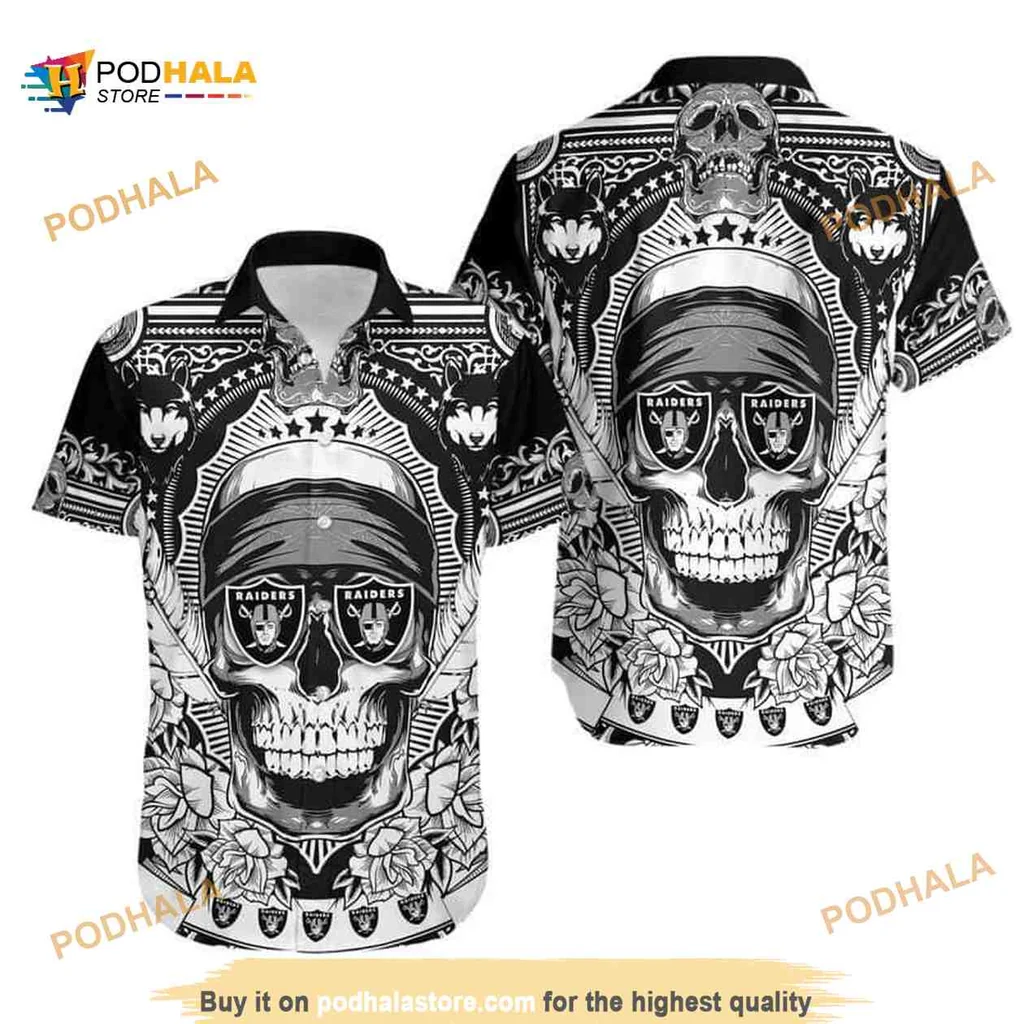 Las Vegas Raiders Skull Hawaiian Shirt, Bold Aloha Design With Floral Patterns