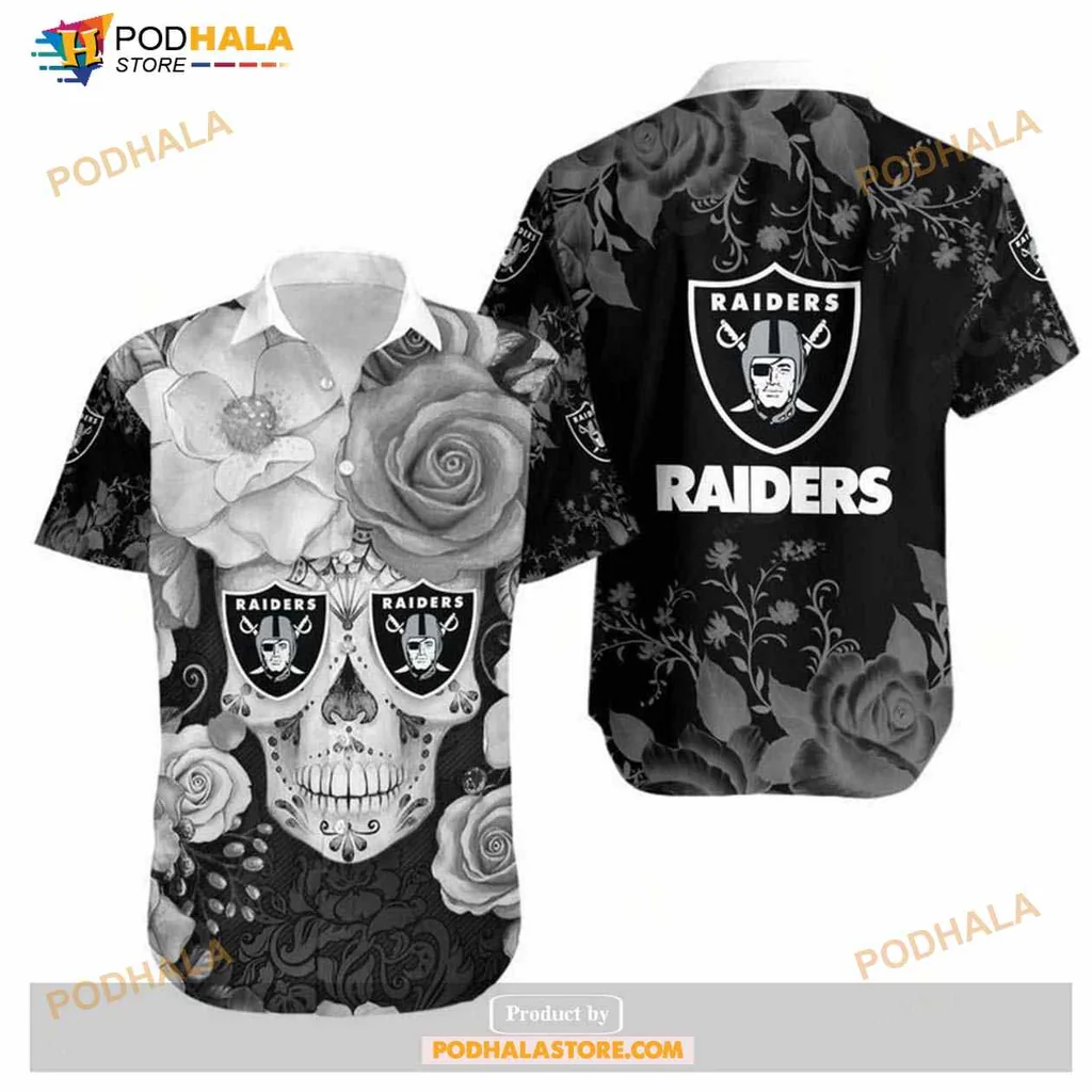 Las Vegas Raiders Skull Hawaiian Shirt With Floral Design For Fans