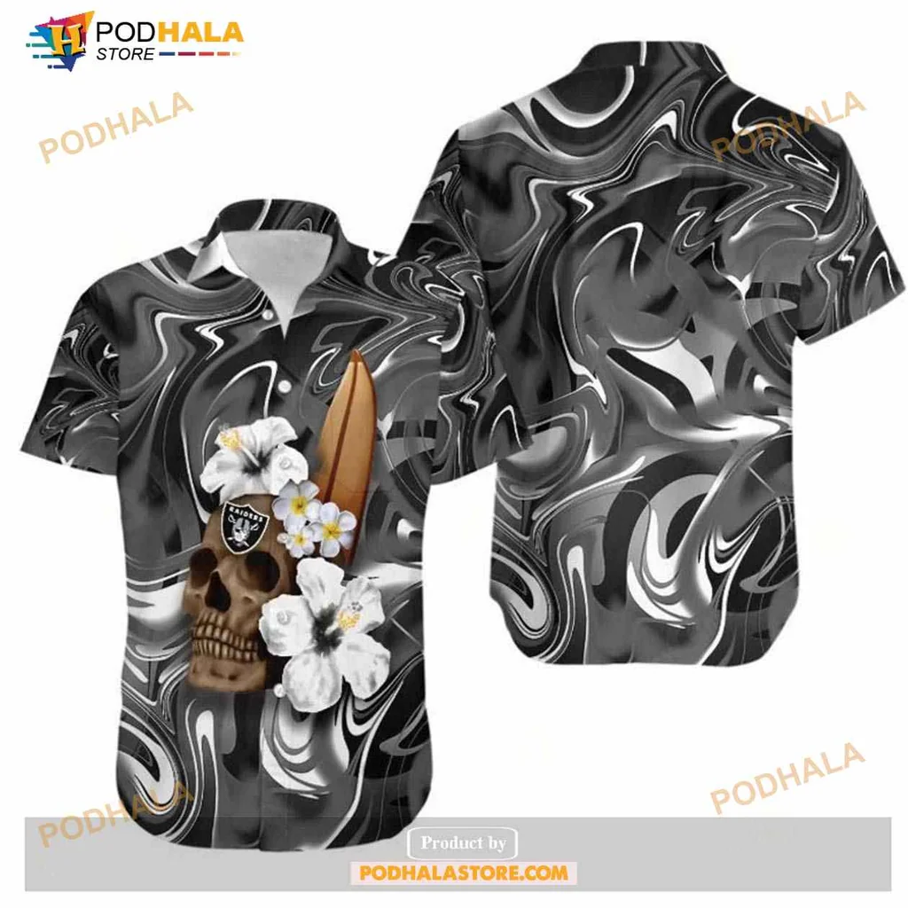 Las Vegas Raiders Skull Hawaiian Shirt With Hibiscus Flowers