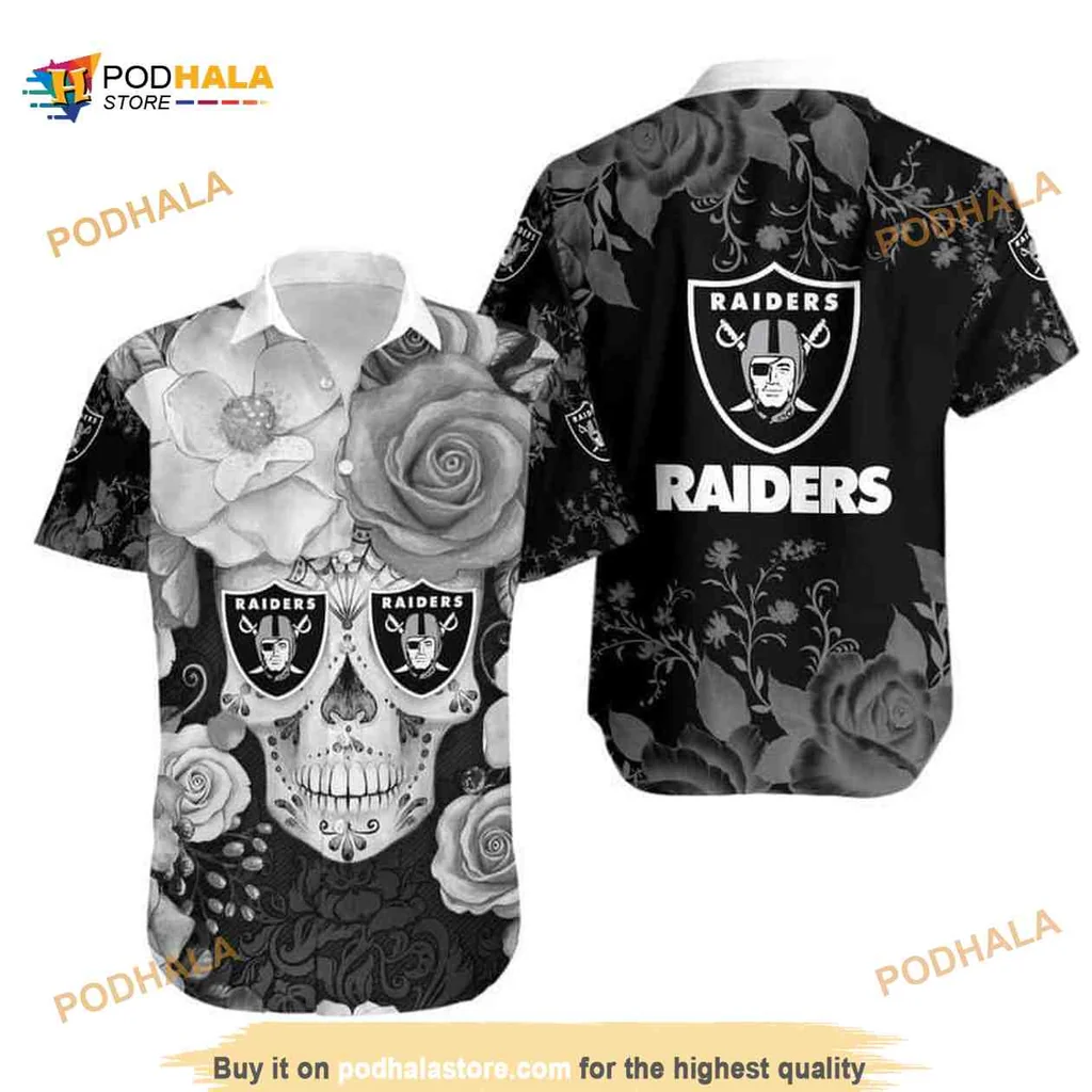 Las Vegas Raiders Skull Rose Hawaiian Shirt For Bold Beach Lovers
