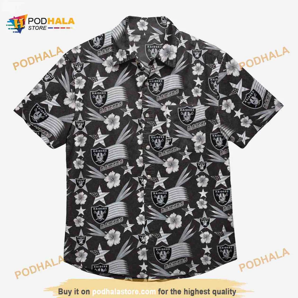 Las Vegas Raiders Tropical Aloha Shirt With Hibiscus And Palm Leaves