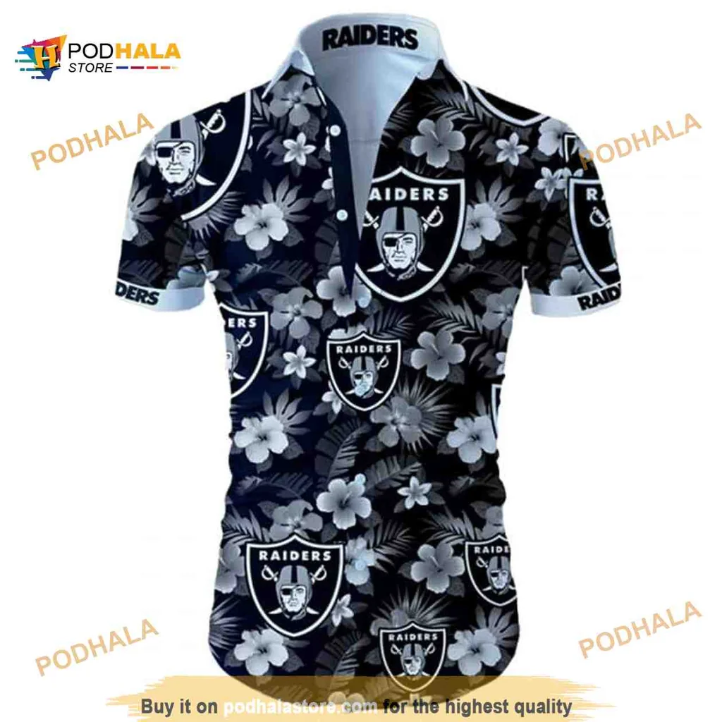 Las Vegas Raiders Tropical Aloha Shirt With Hibiscus Flower Pattern
