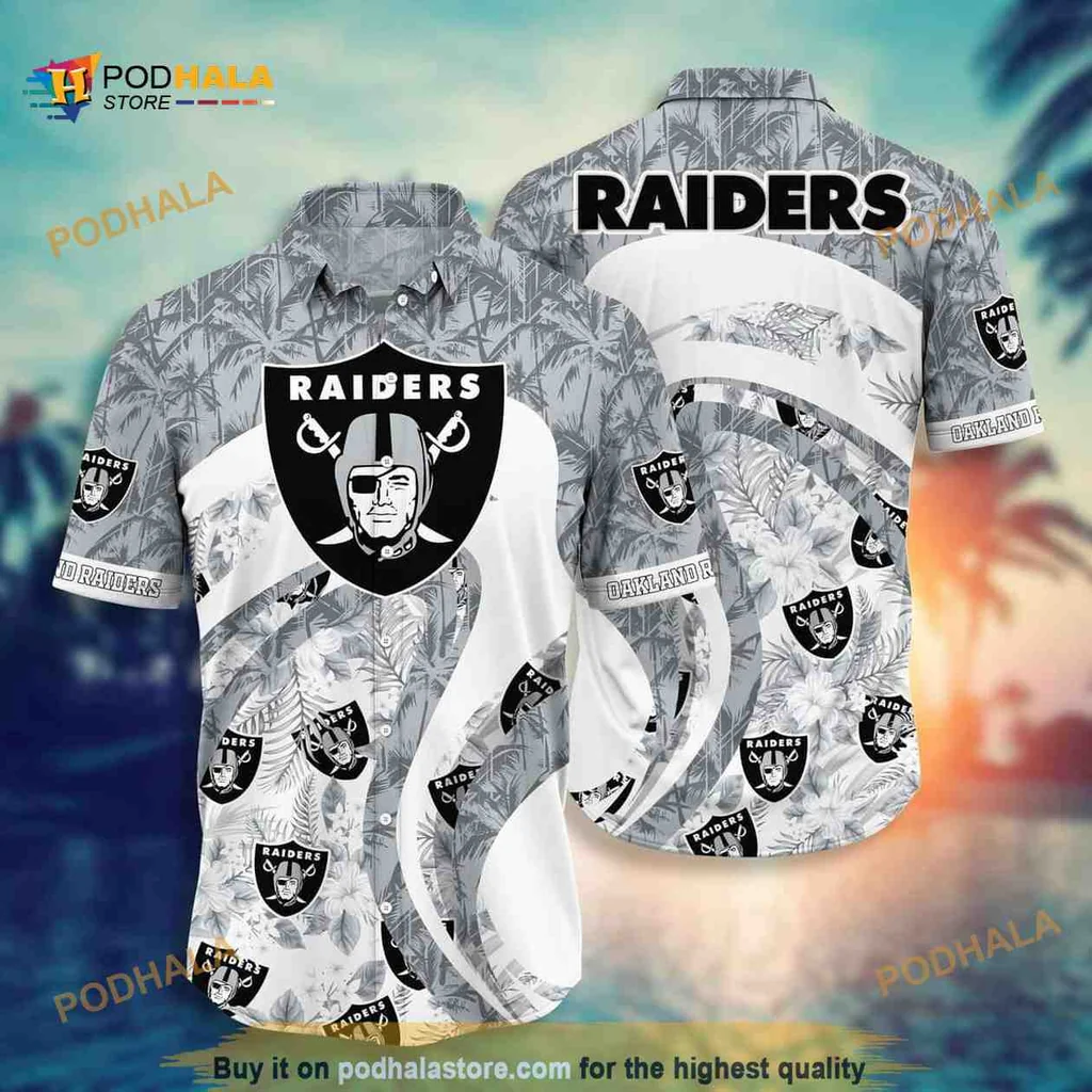 Las Vegas Raiders Tropical Aloha Shirt With Palm Leaves And Logo