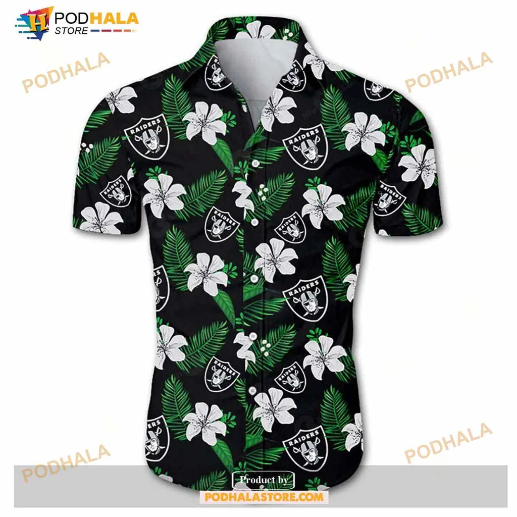 Las Vegas Raiders Tropical Hawaiian Shirt With Palm Leaves And Hibiscus Flowers