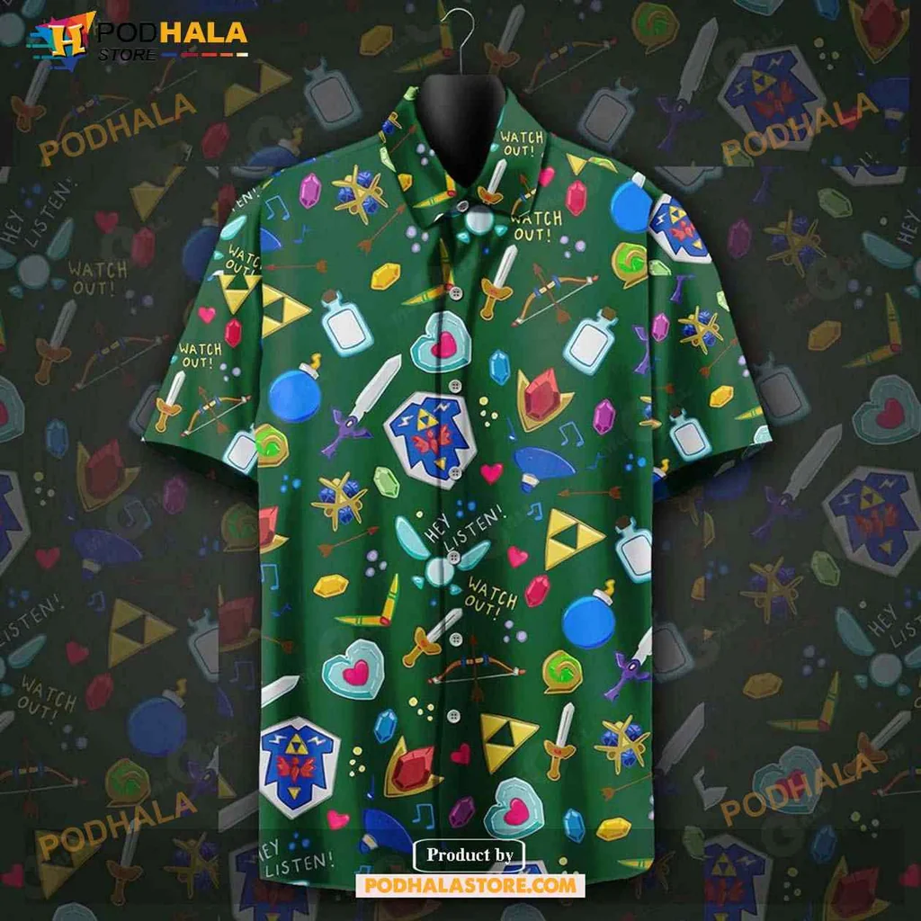 Legend Of Zelda Aloha Shirt Featuring Iconic Game Items Pattern