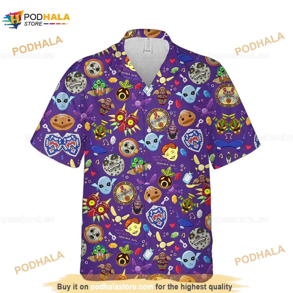 Legend Of Zelda Aloha Shirt, Vibrant Purple Hawaiian Shirt With Iconic Graphics