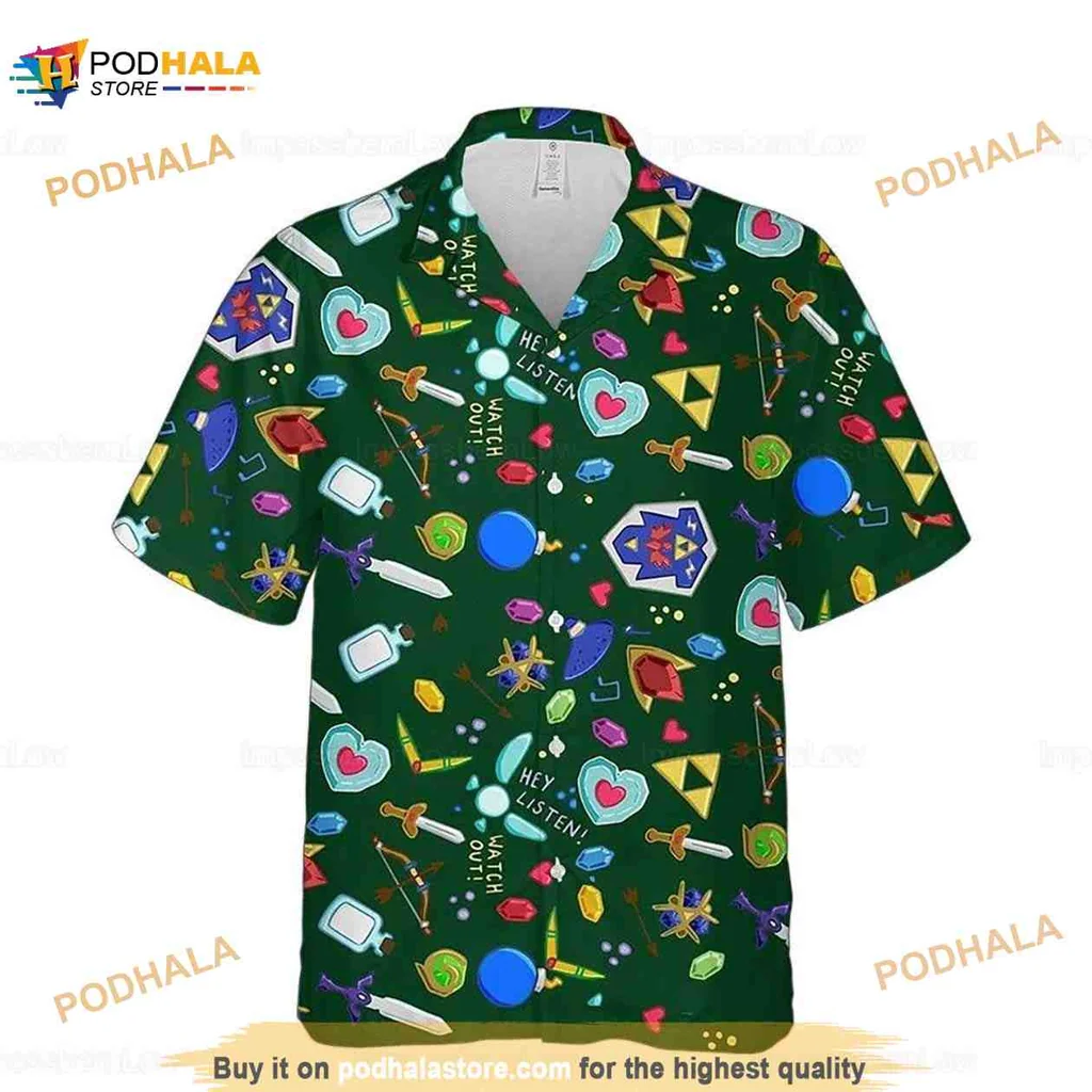 Legend Of Zelda Hawaiian Shirt Featuring Triforce And Master Sword