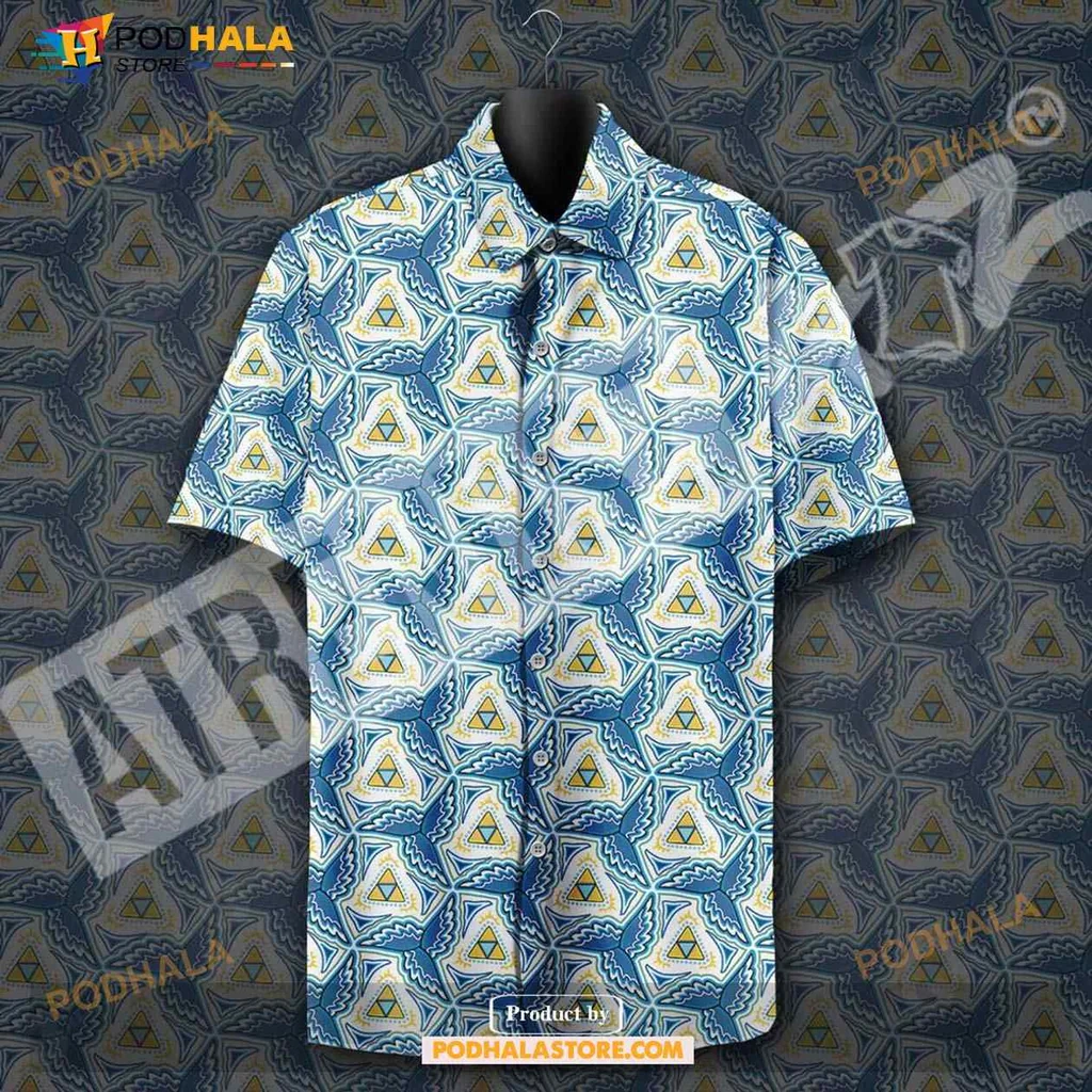 Legend Of Zelda Triforce Hawaiian Shirt With Blue Pattern