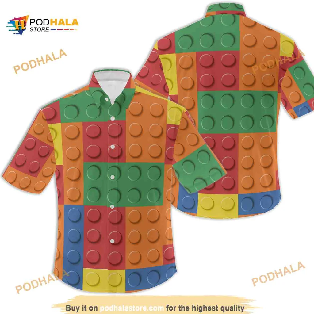 Lego Brick Pattern Hawaiian Shirt, Colorful Aloha Style