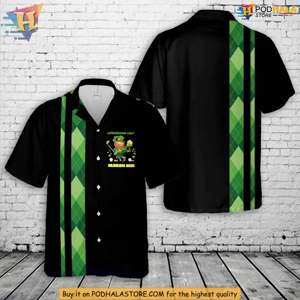 Leprechaun Golf Hawaiian Shirt Featuring Beer For St Patricks Day Fun