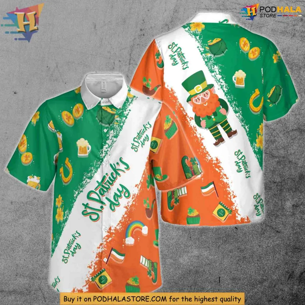 Leprechaun St Patricks Day Hawaiian Shirt With Green Shamrock Design