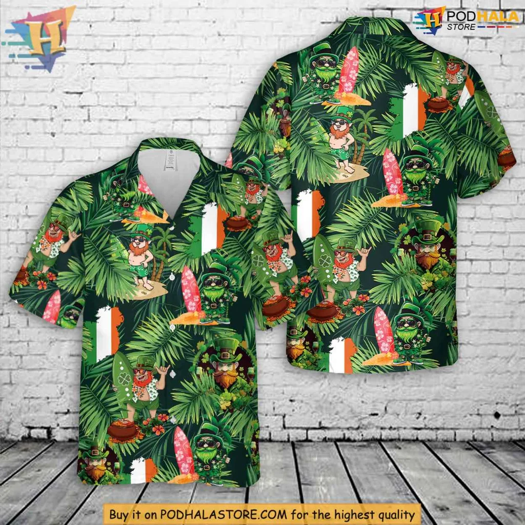Leprechaun Tropical Hawaiian Shirt For St Patricks Day Fun