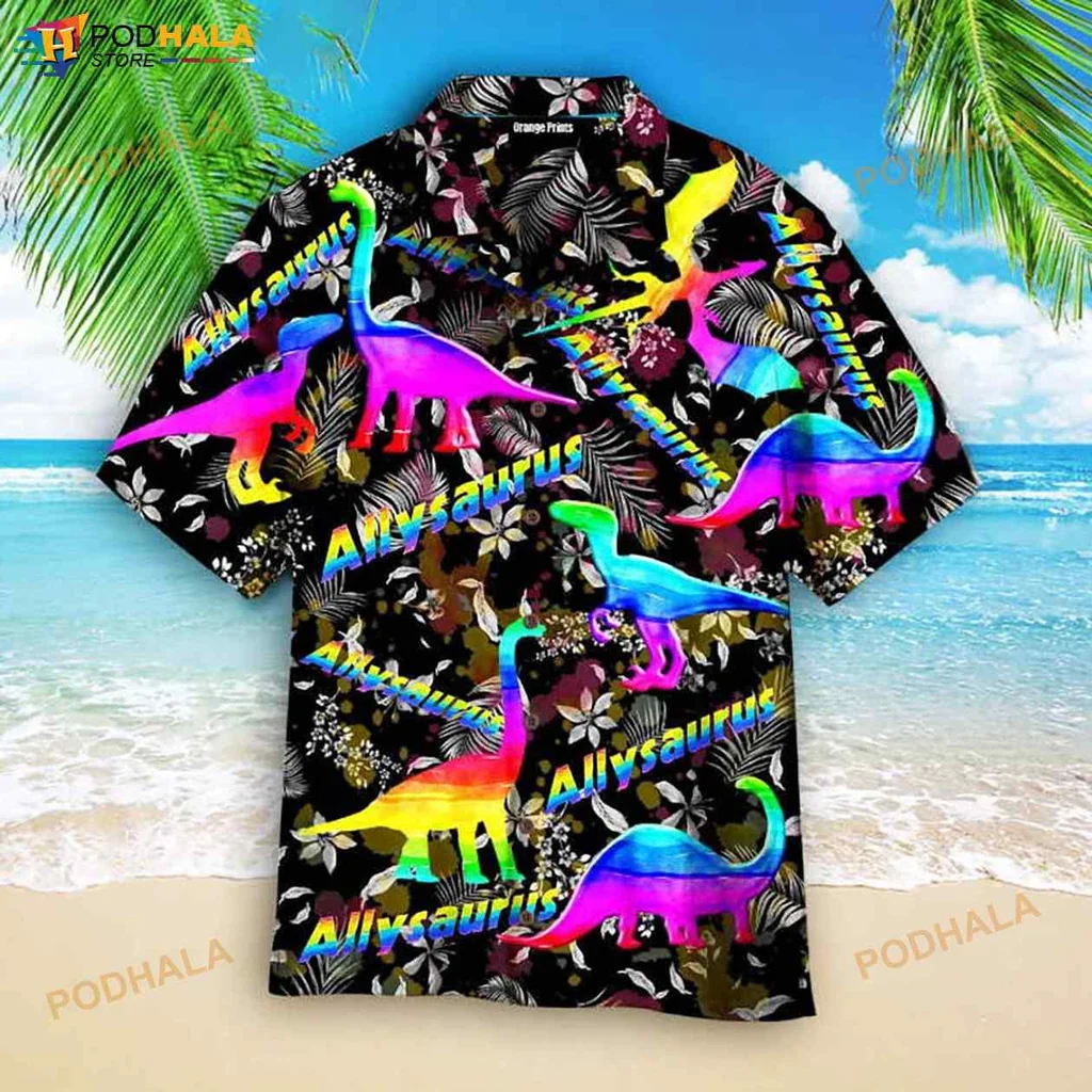 Lgbt Ally Dinosaur Hawaiian Shirt, Colorful Allysaurus Design For Pride Events