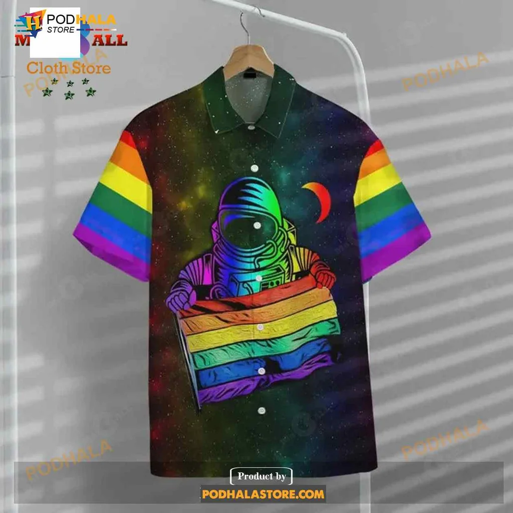 Lgbt Astronaut Rainbow Flag Hawaiian Shirt, Colorful Cosmic Design