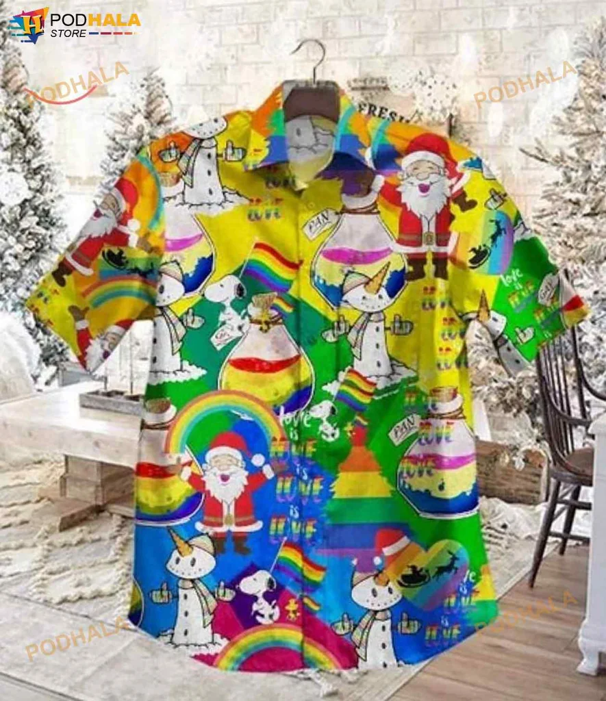 Lgbt Christmas Hawaiian Shirt With Colorful Santa And Whimsical Characters