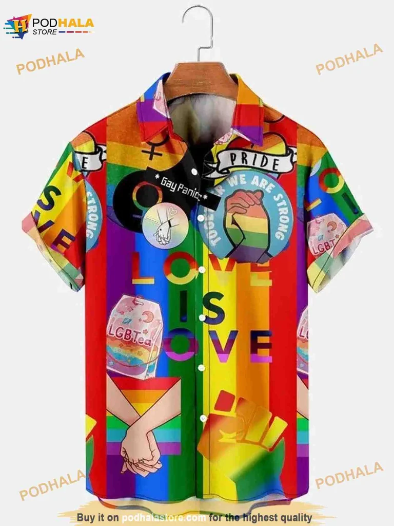 Lgbt Pride Love Is Love Hawaiian Shirt With Rainbow Design