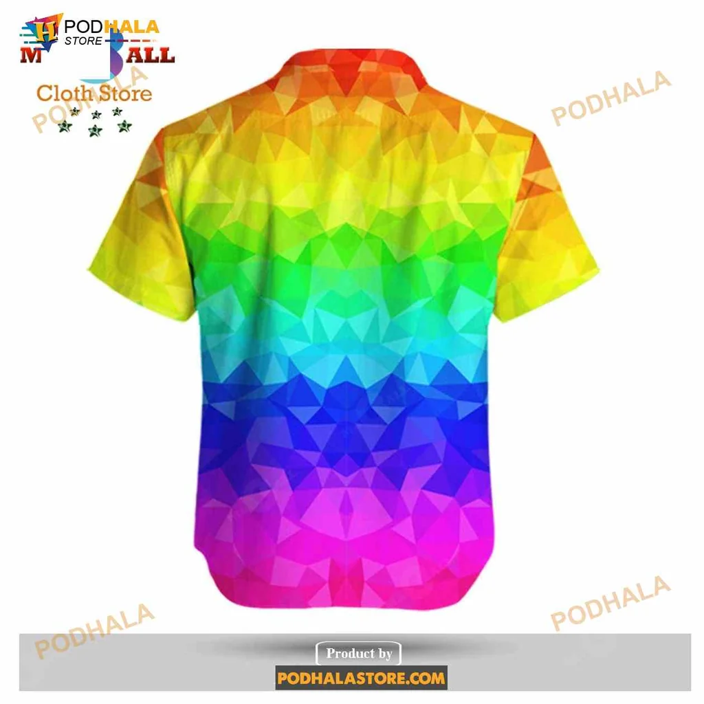 Lgbt Pride Rainbow Tropical Shirt With Polygonal American Flag Design Lgbt Pride Rainbow Tropical Shirt With Polygonal American Flag Design