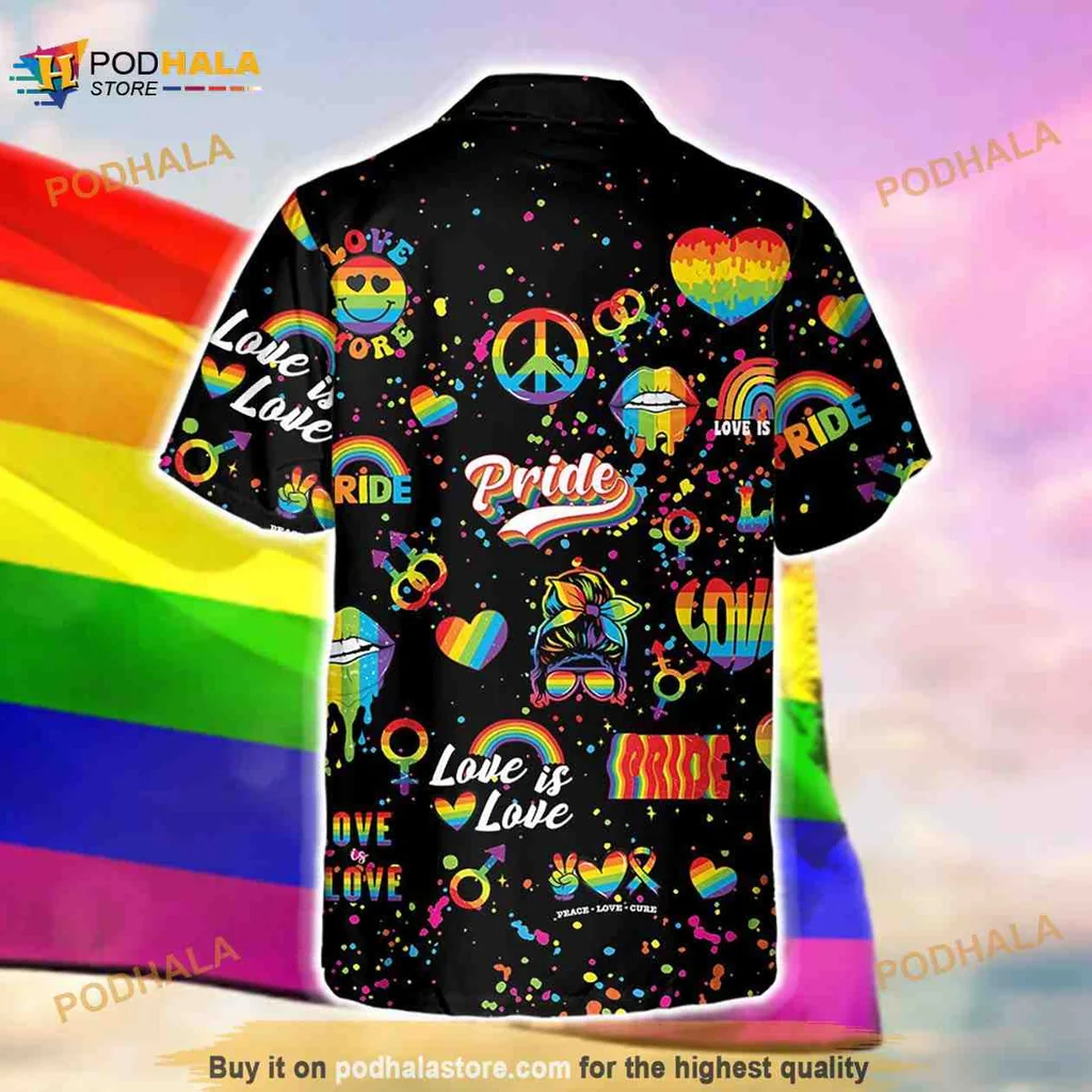 Lgbtq Pride Tropical Shirt With Rainbow Hearts And Equality Symbols Lgbtq Pride Tropical Shirt With Rainbow Hearts And Equality Symbols
