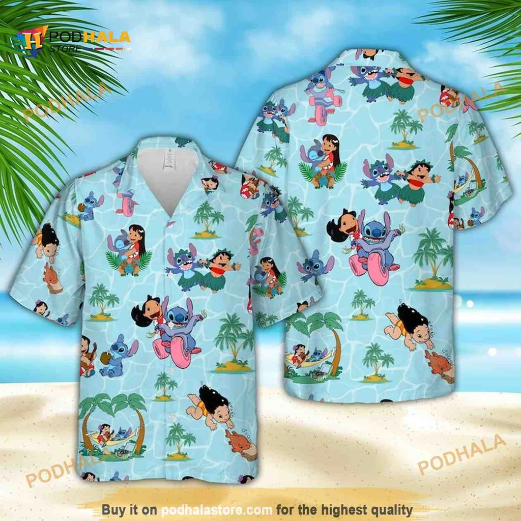 Lilo And Stitch Aloha Shirt, Tropical Design Featuring Disney Characters