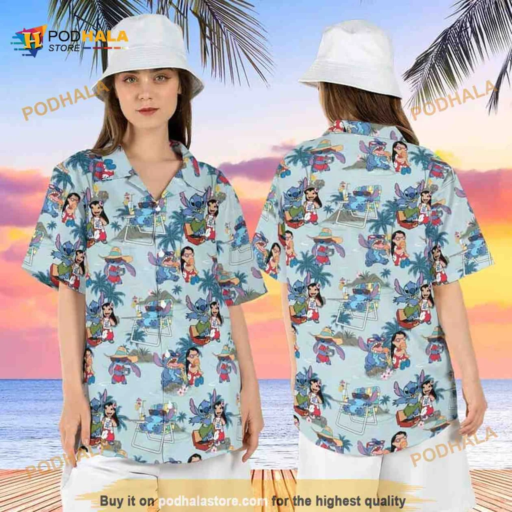 Lilo And Stitch Beach Shirt With Tropical Design For Summer Fun