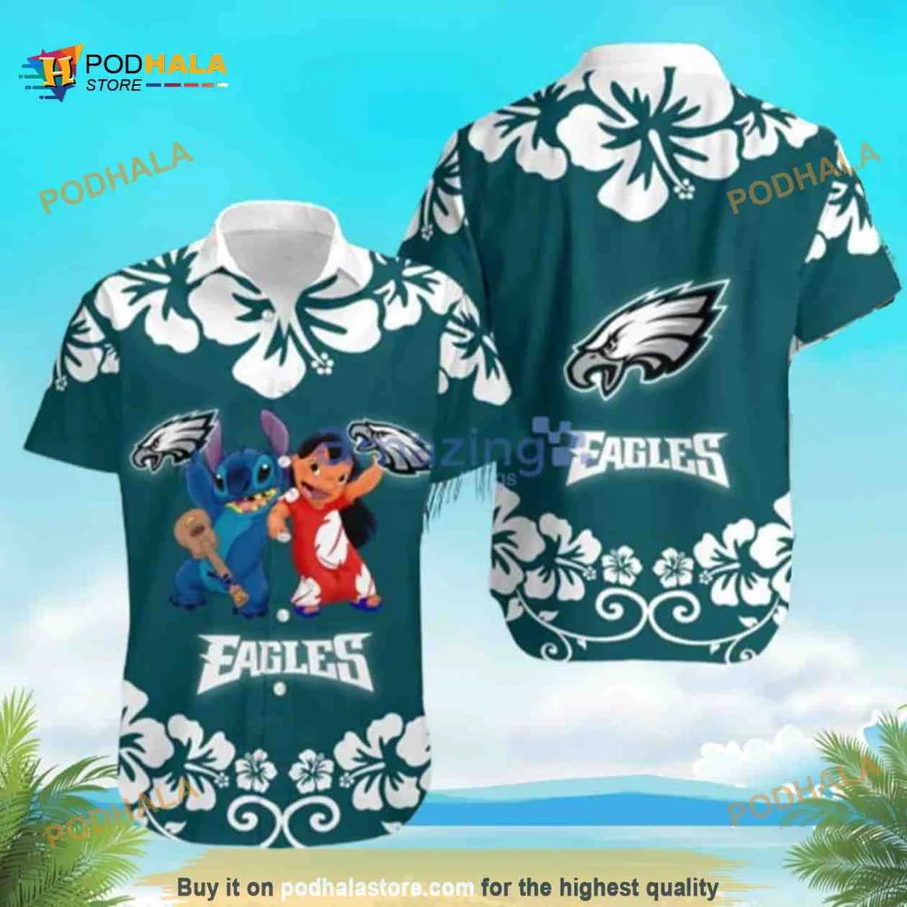 Lilo And Stitch Philadelphia Eagles Aloha Shirt With Floral Design