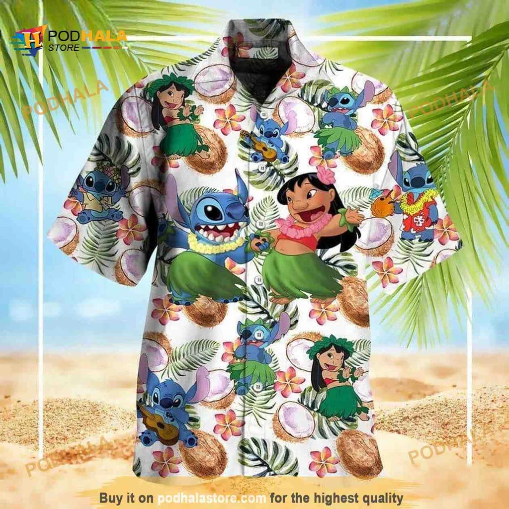 Lilo And Stitch Tropical Hawaiian Shirt Featuring Stitch And Lilo