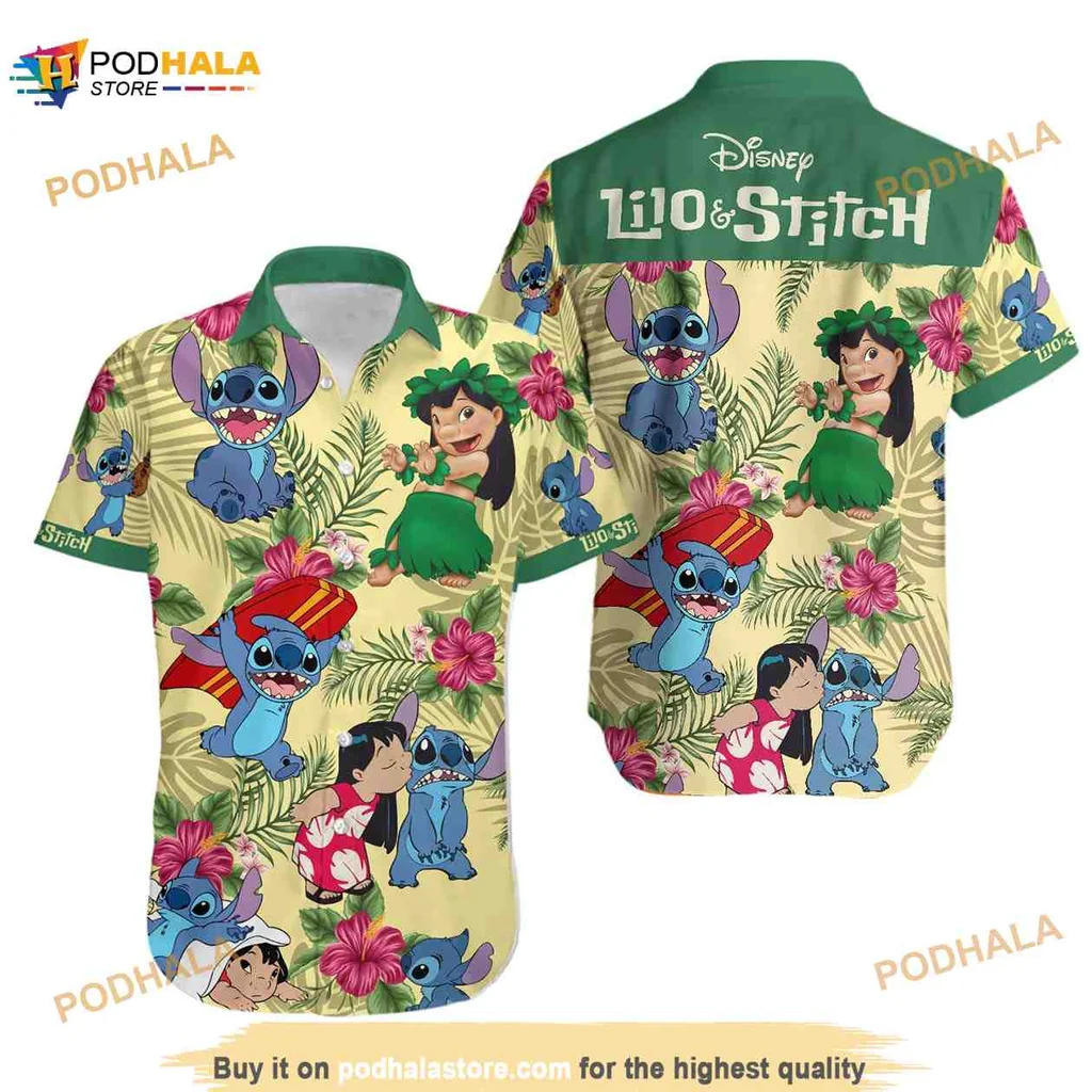 Lilo And Stitch Tropical Hawaiian Shirt With Colorful Hibiscus Design