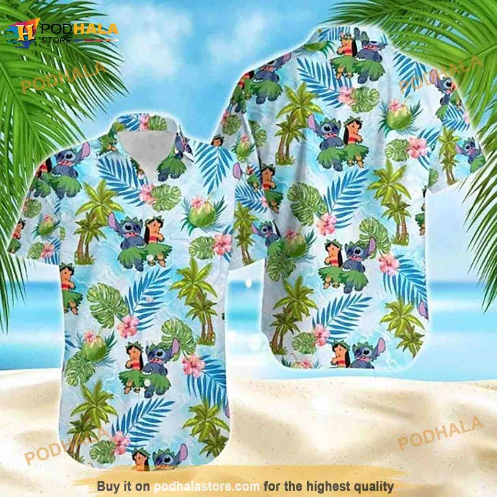 Lilo Stitch Tropical Aloha Shirt With Vibrant Floral Design